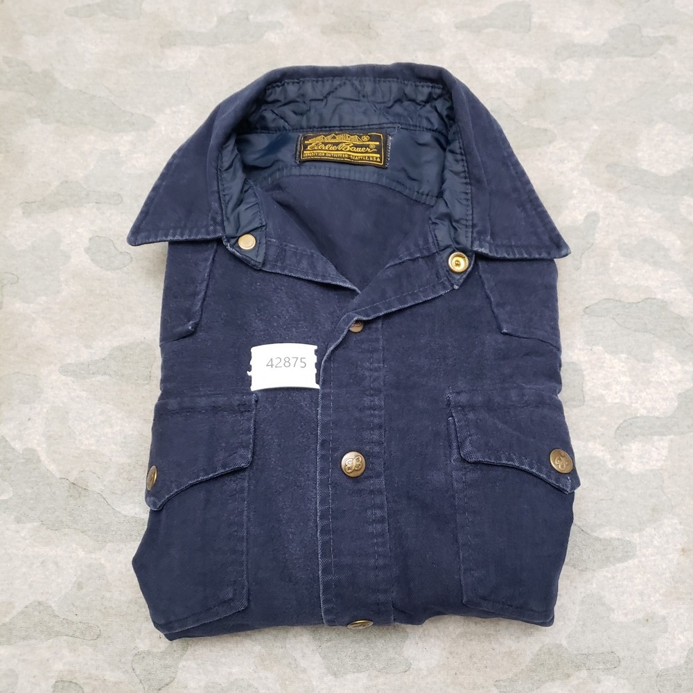 Vintage Eddie Bauer Shirt Mens Small Blue Pockets Snap Up Long Sleeve - Picture 8 of 8